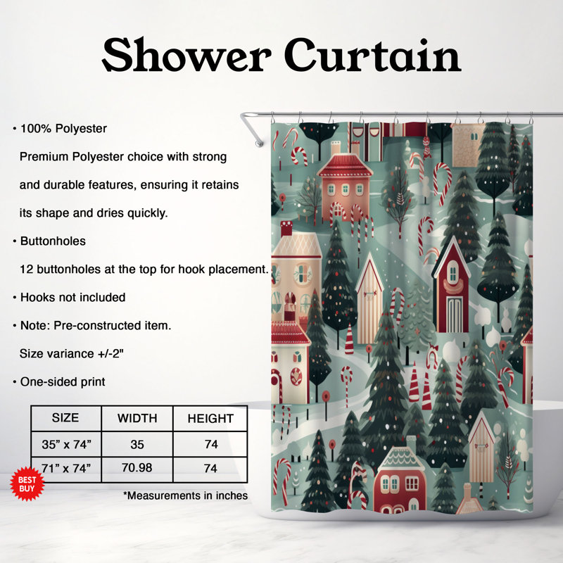 Rideau de douche Peppermint Road - Premium, H 74 po x l 71 po