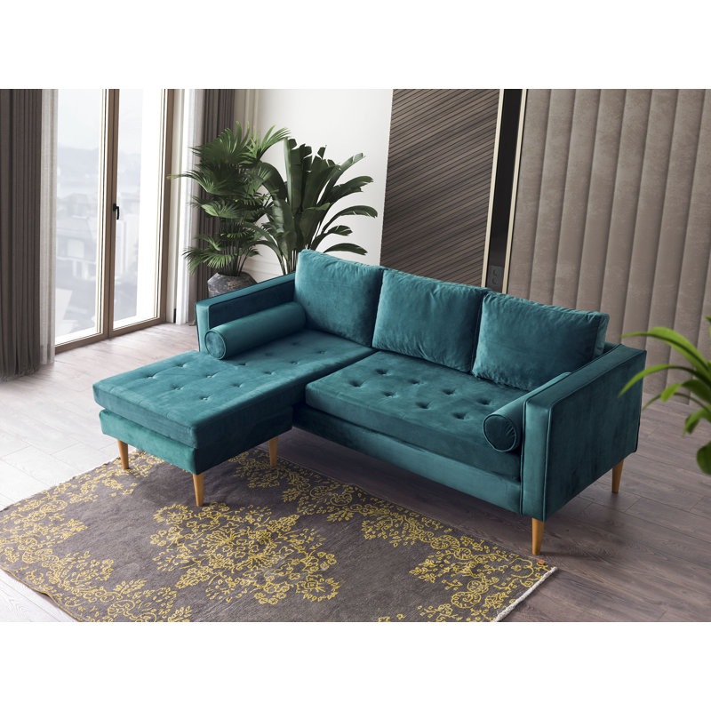 Rycroft Upholstered L-Shaped Sectional Reversible, Green Velvet