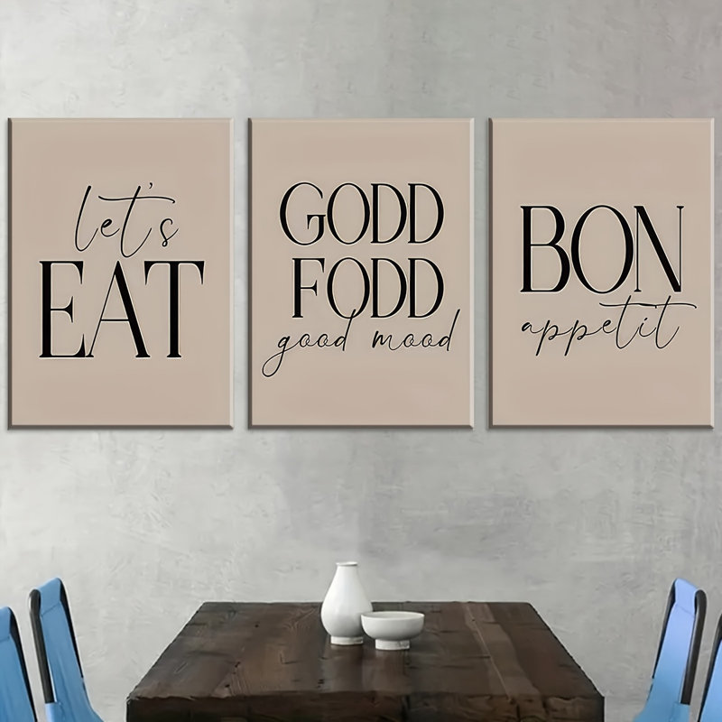 «Food Quote», impression sur toile 3 pièces pour une ambiance chaleureuse, 16 * 12 pouces 3 pièces