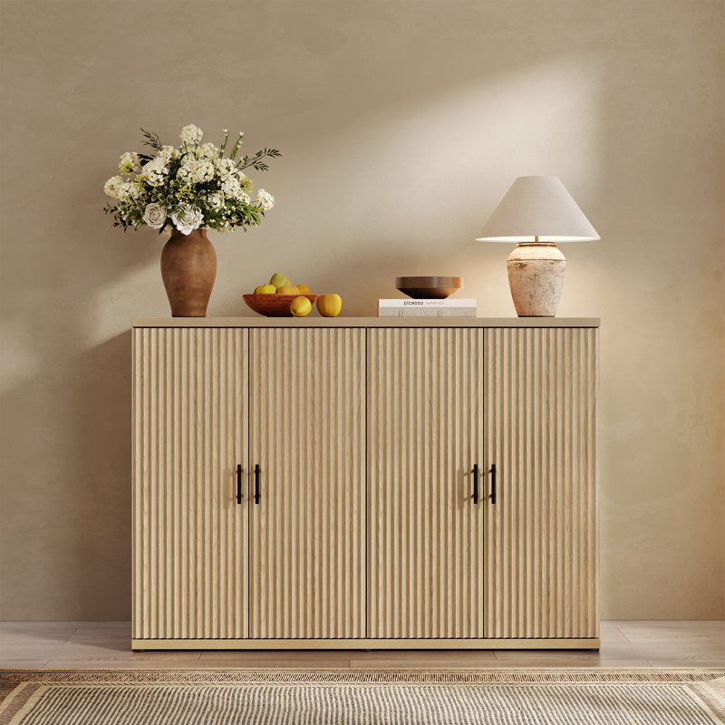 Buffet à panneaux cannelés de style moderne minimaliste de 47,3 po de largeur, Brun