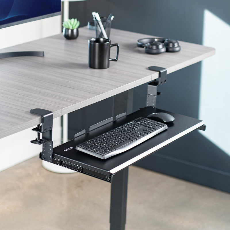 Black Adjustable Under Desk Keyboard Tray with Metal Frame