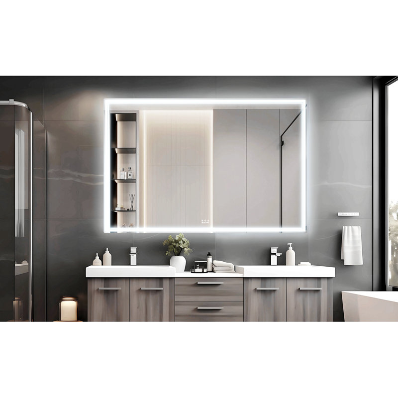 Oversized LED Bathroom Mirror Wall Mounted Mirror With 3 Color Modes