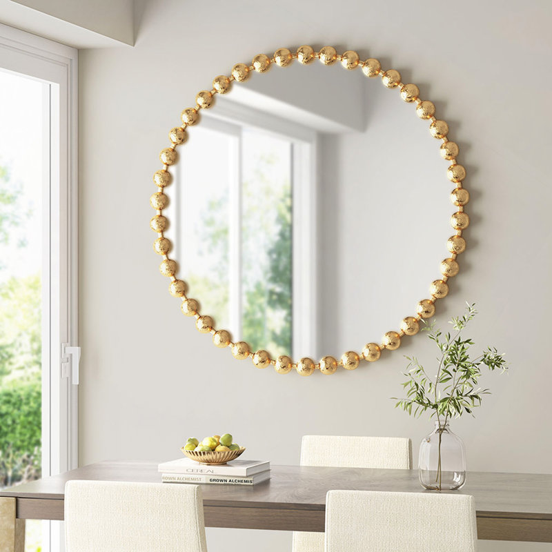 Miroir mural perlé, Doré, 36 po x 36 po