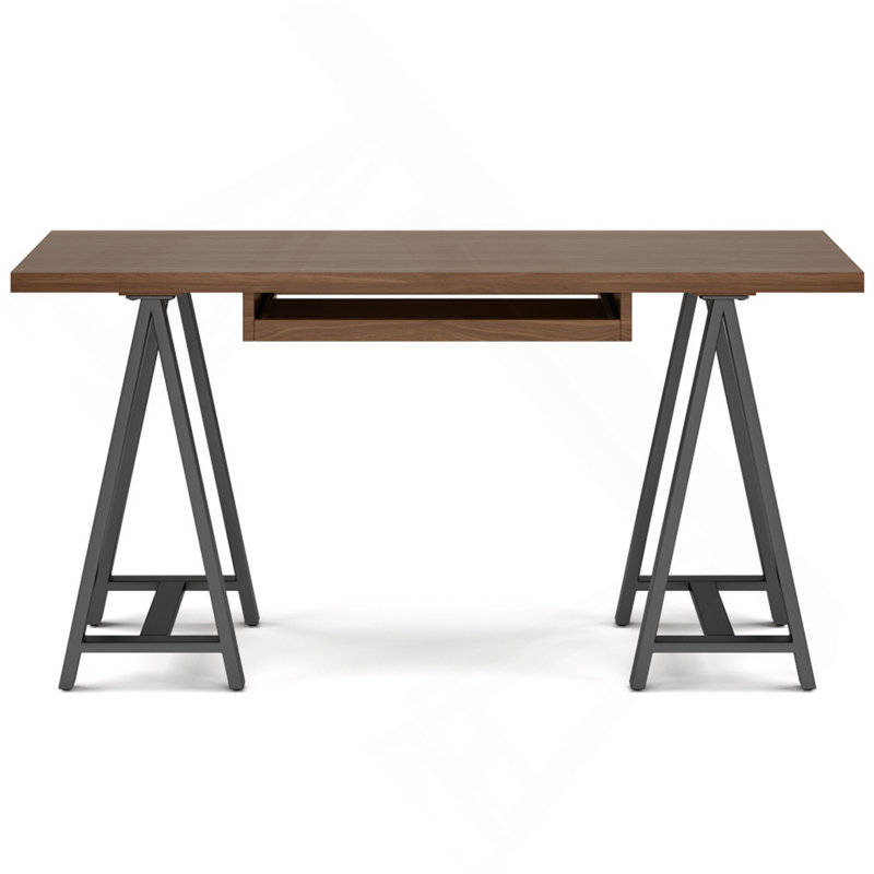 Solid Walnut Veneer and Metal Desk - Walnut, 30" H x 60" W x 24" D