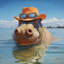 Hat-tailed Hippo Swim 3 - Unframed-405814091