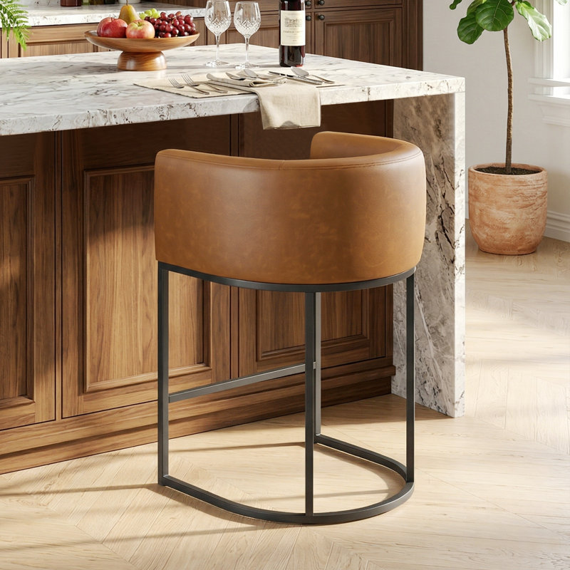 Tabouret de bar rembourré en similicuir, Brun jaunâtre