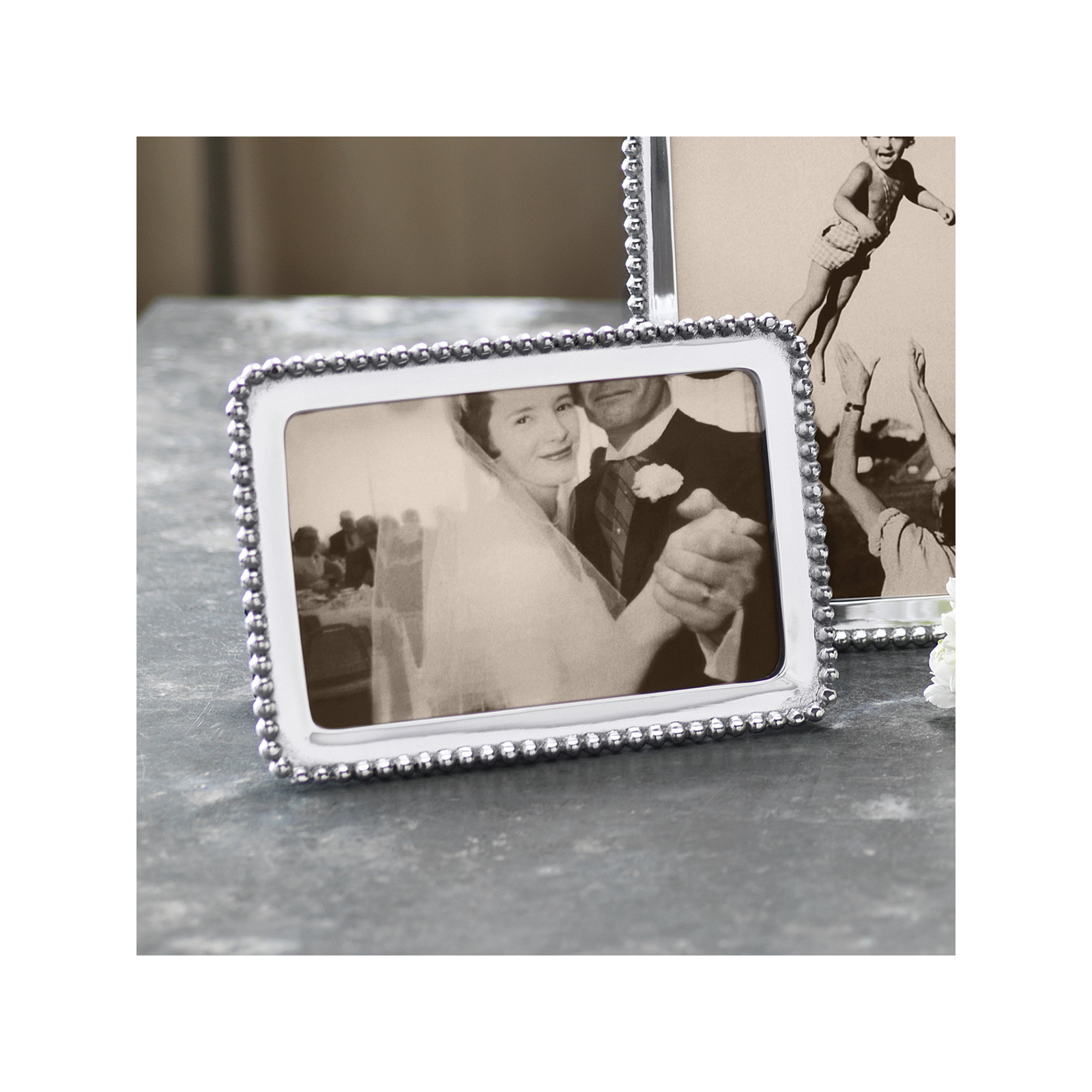 String Of Pearls Silver Metal Beaded Picture Frame