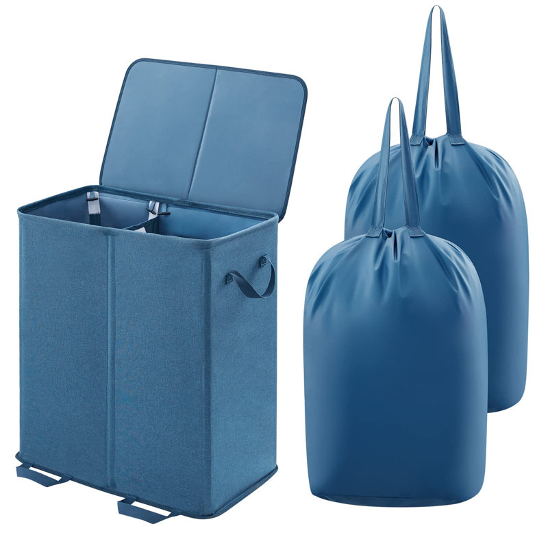 Laundry Hamper with Handles, Blue, 65cm H x 60cm W x 35cm D