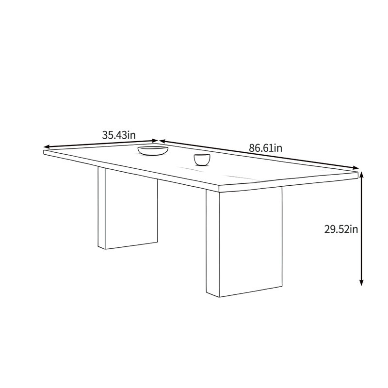 Warm solid wood dining table, 29.52"H x 86.61"L x 35.43"W