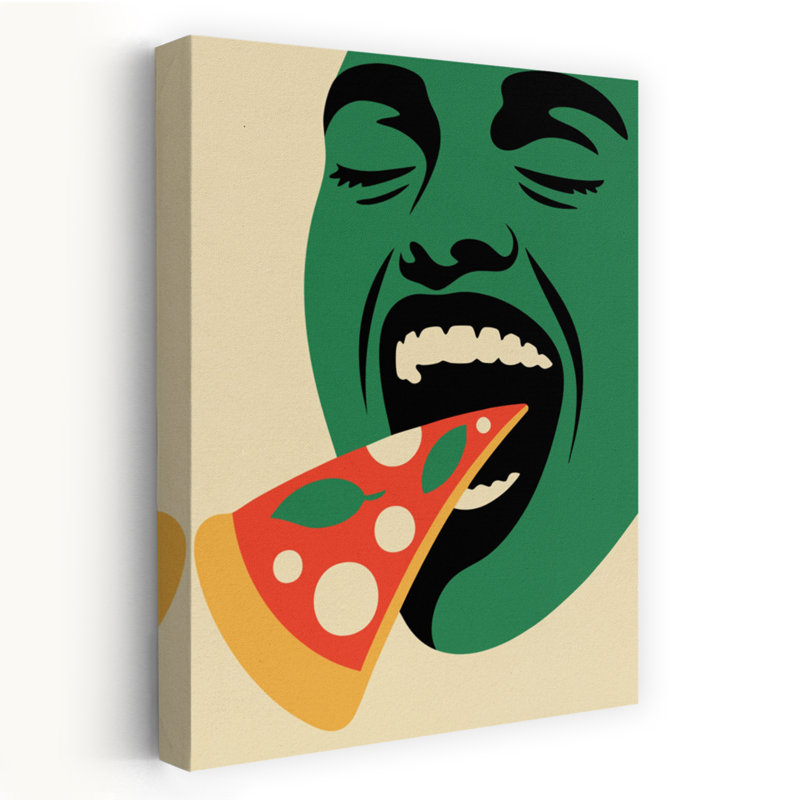 «Joyful Pizza Bite», art mural contemporain, H 18 po x l 12 po