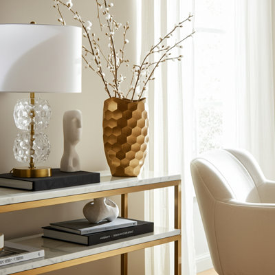 Vase en métal, aluminium, sculpture, géométrique moderne, nid d'abeille texturé, décoration décorative Art déco pour un style intérieur contemporain