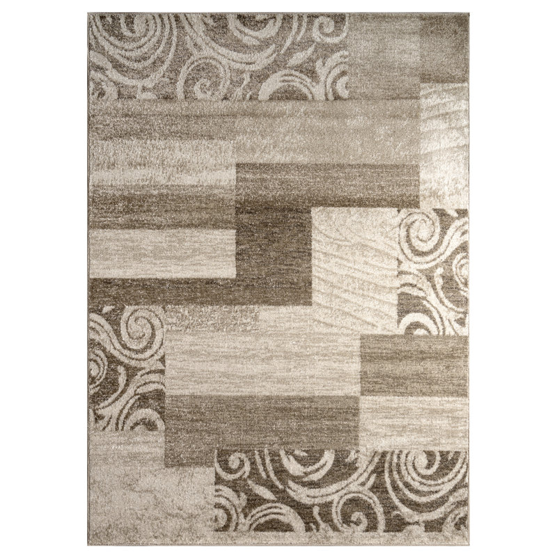 Tapis beige à motif géométrique Rutland, Rectangle 2 pi 8 po x 4 pi 11 po