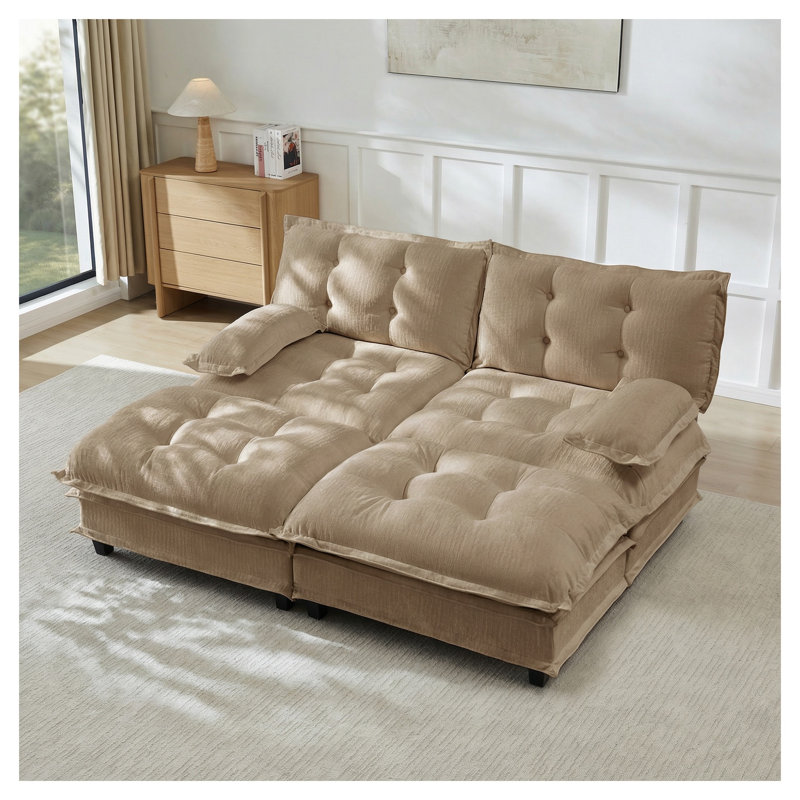 Canapé-lit modulaire 77 po 77 po, Chenille brun clair
