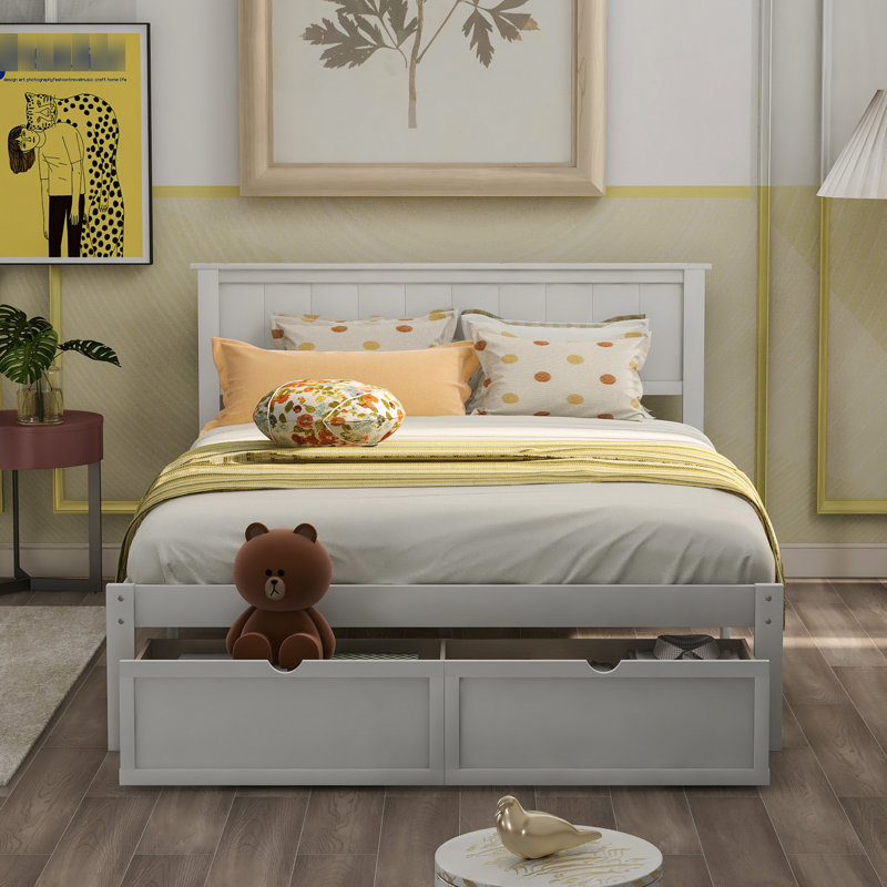 Full Size Platform Bed With Under Drawers In Radiant White - Crafted From Pine And For A Bright Bedroom Size Practical Drawer Setups Built Solid Convenient