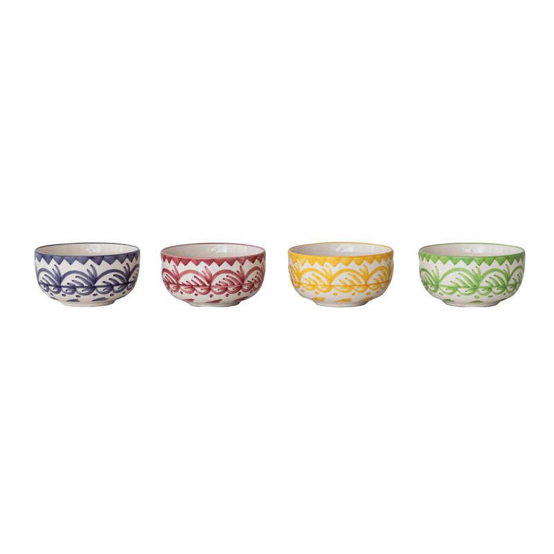 Hand-Painted Stoneware Bowl With Botanical Design