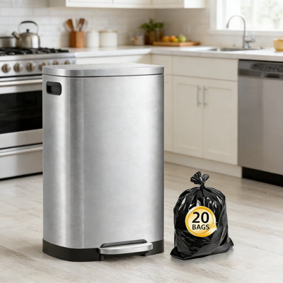 Poubelle de cuisine en acier inoxydable avec couvercle, poubelle à pédale à l'épreuve des empreintes digitales 13 gallons, couvercle silencieux à fermeture douce et seau intérieur amovible pour la maison et le bureau