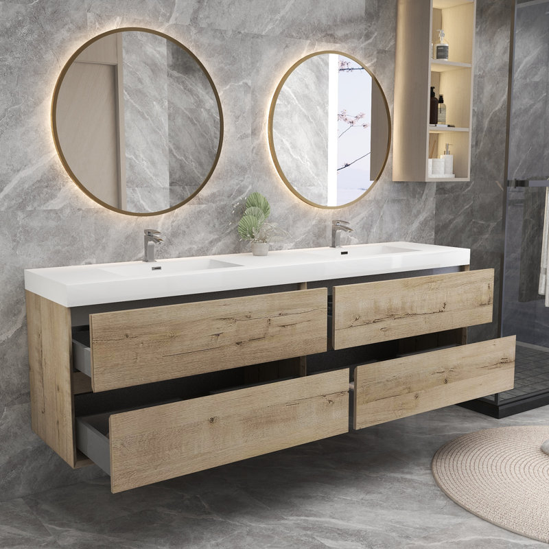 Ensemble de meuble-lavabo double 83 po, Chêne blanc