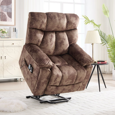 Ardesia 39.76" Wide Power Lift Assist Heated Massage Recliner with Dual Hidden Cup Holders, Two Remote Controls & Microfiber Upholstery
