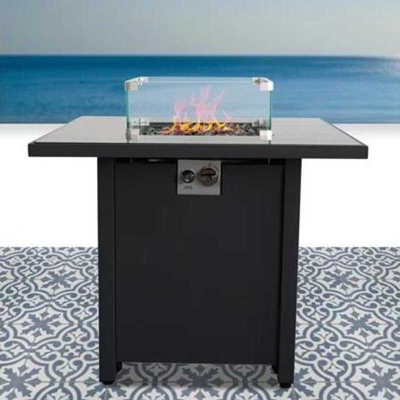 Foyer en métal noir thermolaqué avec plateau en verre fumé