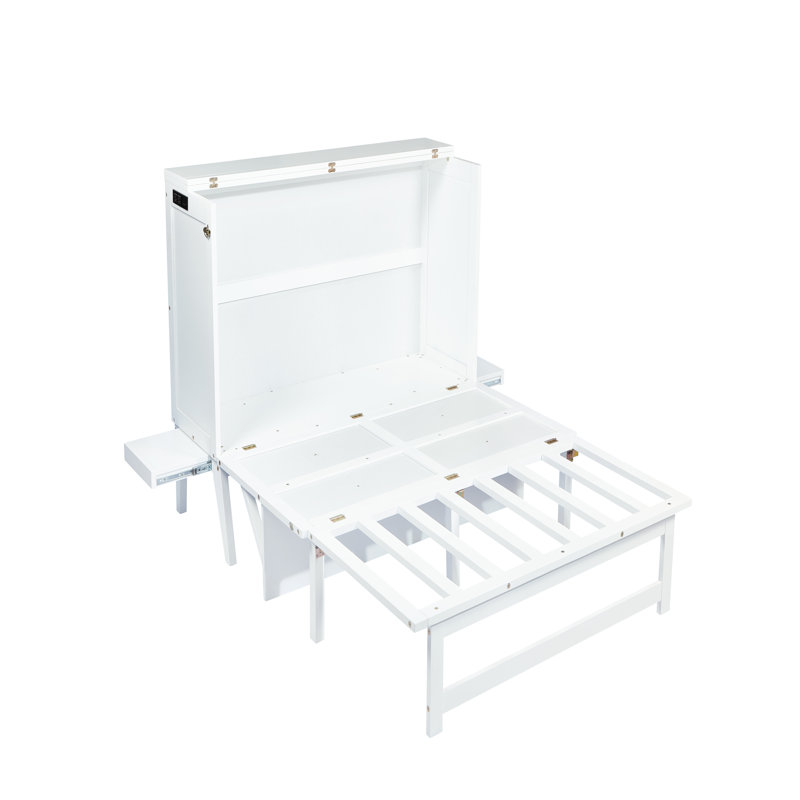 Lit escamotable en pin massif avec port USB et tablettes amovibles, pour l'efficacité du bureau personnel et de la chambre d'amis.