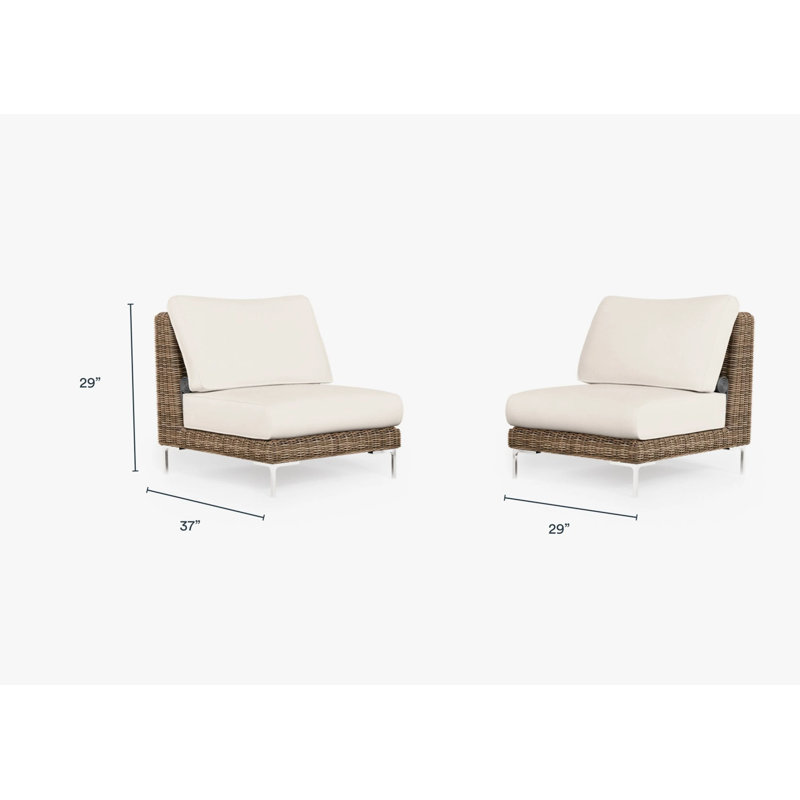 Brown Wicker Outdoor Armless Chair Conversation Set, Palisades Cream