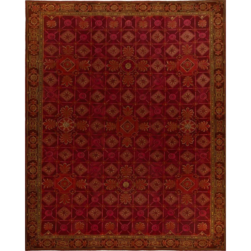 Tapis rouge noué à la main de haute qualité, Rectangle 7 pi 10 po x 10 pi 1 po