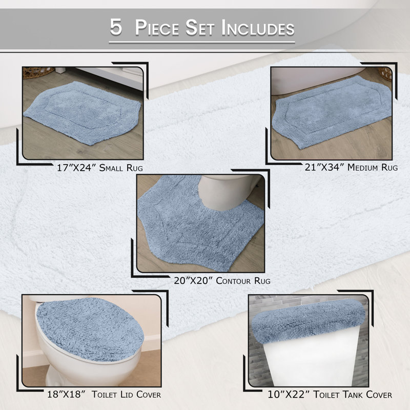 Ensemble de tapis de bain en coton 5 pièces Athyrium, Bleu