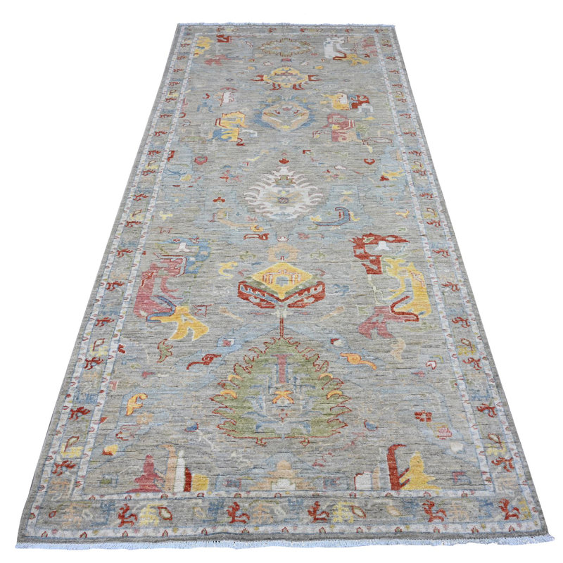 Tapis de couloir oriental large argenté 4 pi 2 po x 9 pi 6 po Aryana