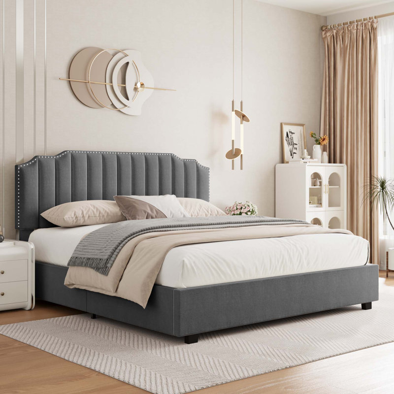 Lit plateforme en velours Lift Up, Grand