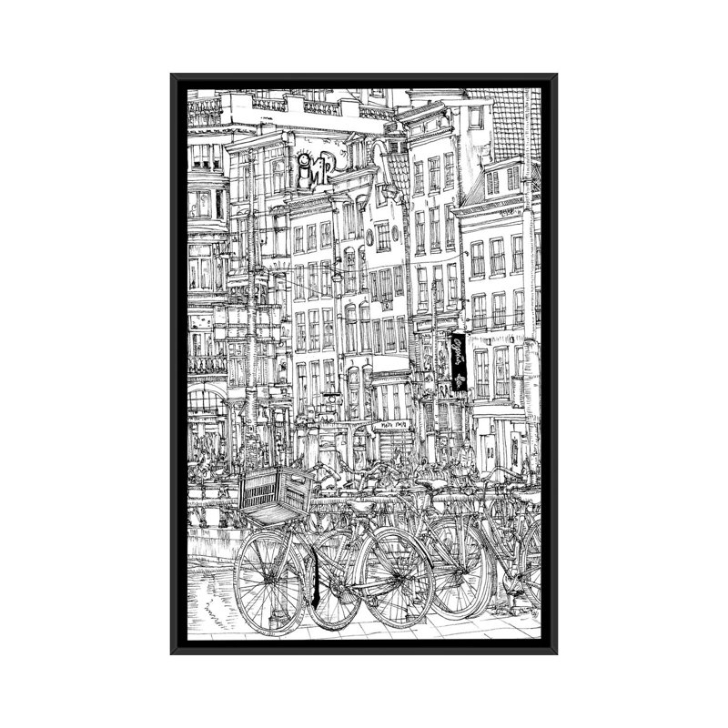 « b&w city scene i », impression sur toile, H 26 po x l 18 po x P 1,5 po, Toile avec cadre noir, Pas de tapis