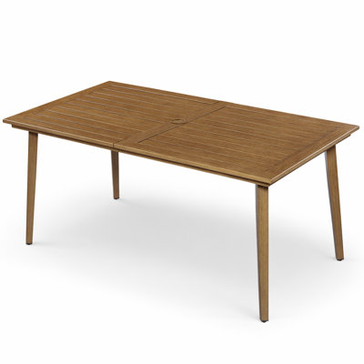 SeeHill Aluminum Outdoor Dining Table All-Weather Patio Table with 2.2" Umbrella Hole, Adjustable Height, Rust-Proof for Garden, Poolside, Patio, Brown