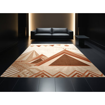 Soft Plush Mondale Festival Tent Scene Bohemian Geometric Area Rug in Beige – Beige Binding
