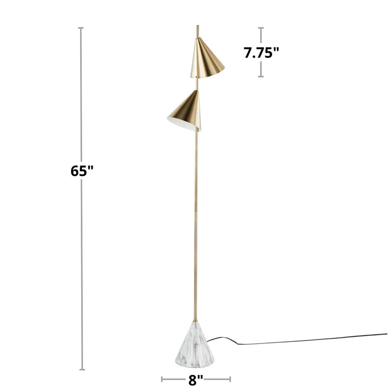 LumiSource Cone 65" Contemporary Metal Floor Lamp with Plated Nickel Finish and Black Faux Marble Base - Modern Living Room Lighting with LED Bulbs Included