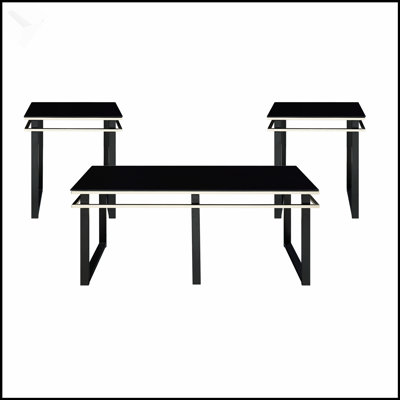 Ensemble de tables basses et tables de bout noires avec plateau en verre trempé et structure en métal pour les meubles de salon modernes