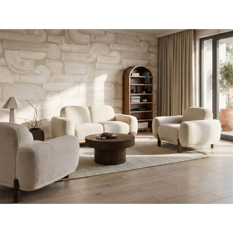 Living Room Set 4 Seater ODNES Boucle, White