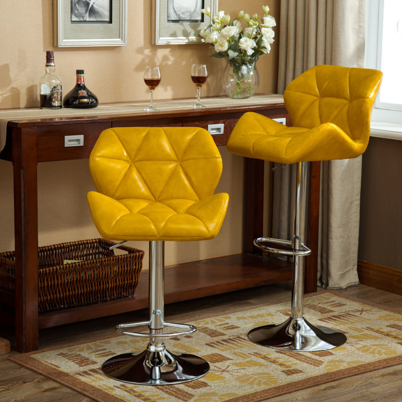 Contemporary Tufted Adjustable Height Hydraulic Bar Stools, Set Of 2, Comfortable And Stylish With Diamond-Tufted Detail