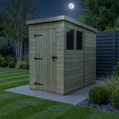Total Sheds 4ft x 7ft Pent Garden Shed - Single Door - With Windows - Pressure Treated Timber - UK Manufactured