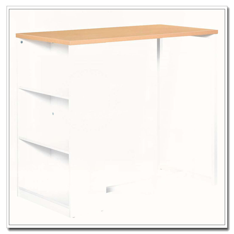 Table de bar à hauteur de comptoir avec 3 tablettes de rangement, H 39,3 po x L 45,3 po x l 21,8 po, Bois naturel, Blanc