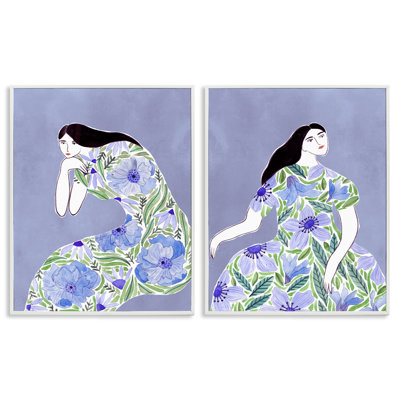  «Floral Women on Mauve», ensemble de 2 estampes numériques par Melissa Wang