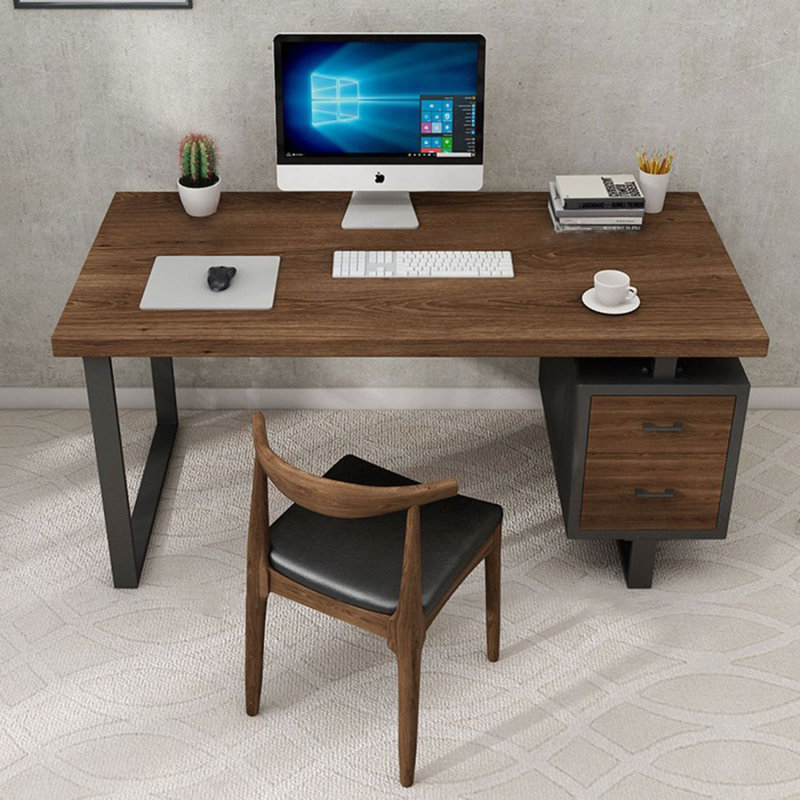 Bureau de direction rectangulaire en bois massif noyer avec tiroirs, H 29,53 po x l 55,12 po x P 23,62 po
