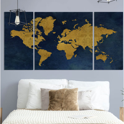 " Golden Blue Map " Painting Print