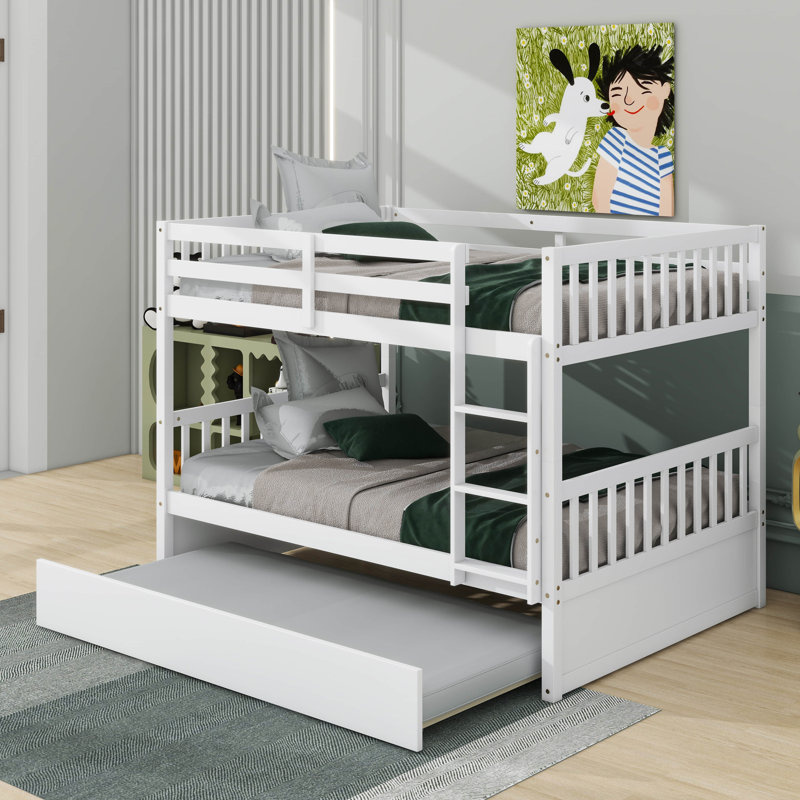 Full Over Full Rubber Wood Bunk Bed With Trundle