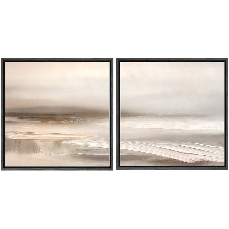 Warm Neutral Beige Soft Abstract Landscape Wall Decor Set Framed Master Bedroom Wall Art Work 2 Pieces Print, 24" H x 24" W