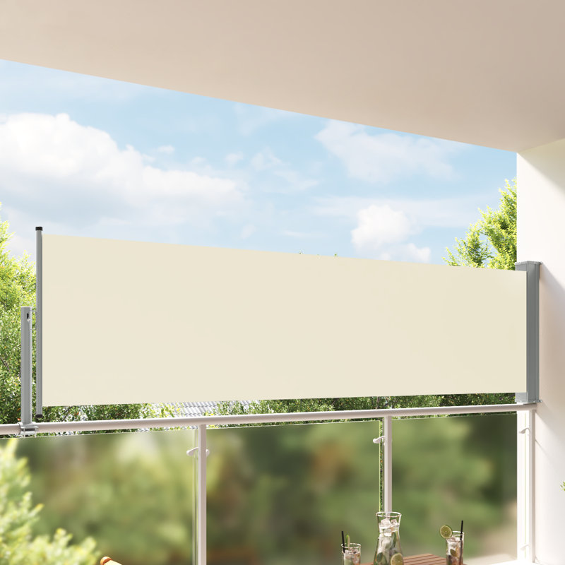 Auvent de patio rétractable en polyester, H 39,37 po x l 118,11 po, Crème, crème