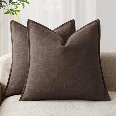 Housses de coussin en lin, taies décoratives unies 18 po x 18 po, brun rougeâtre