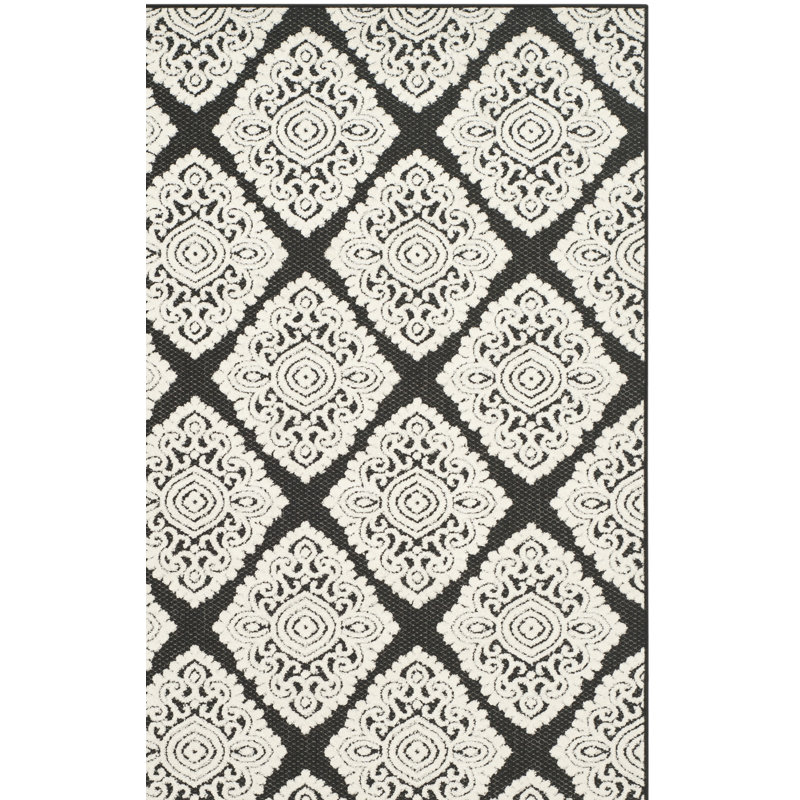 Tapis géométrique anthracite / crème Mannox, Rectangle 6 pi 7 po x 9 pi 6 po