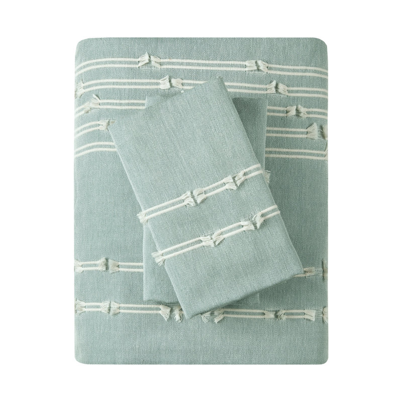 Ensemble de literie en jacquard de coton 3 pièces, Turquoise, Édredon très grand / très grand californien Hou