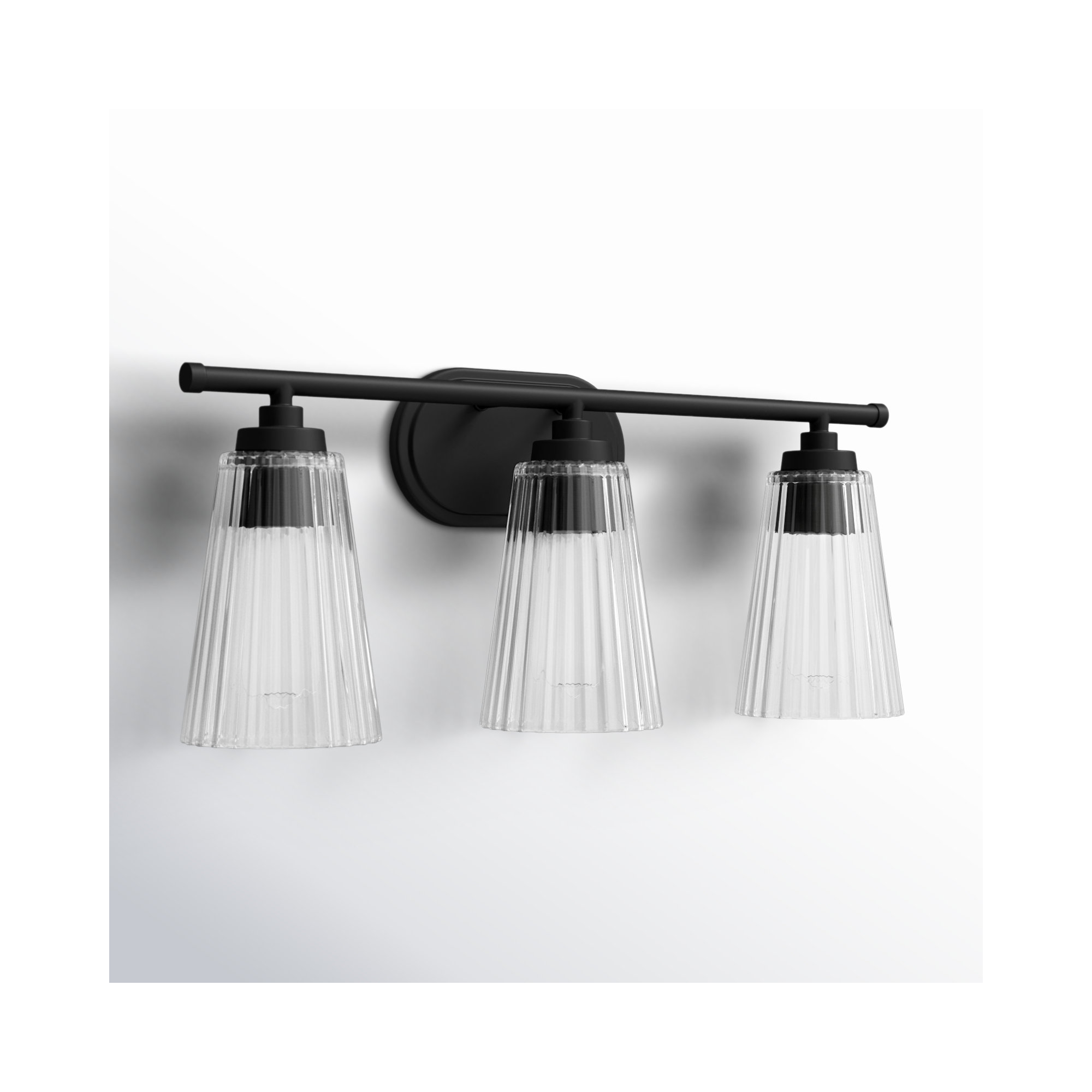 Jeanie Ribbed Dimmable Bath Sconce, 3 Lights, Black, 10" H x 22" W x 22" D