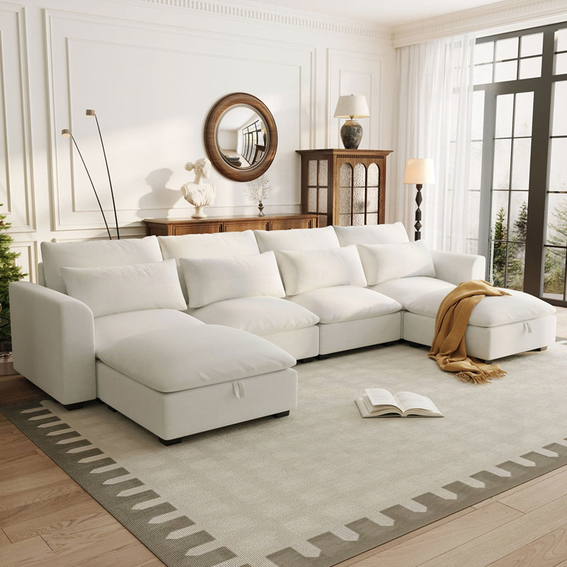 Canapé modulaire d'angle avec deux repose-pieds, Beige