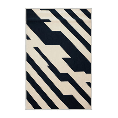 Washable Cream Navy Striped Area Rug